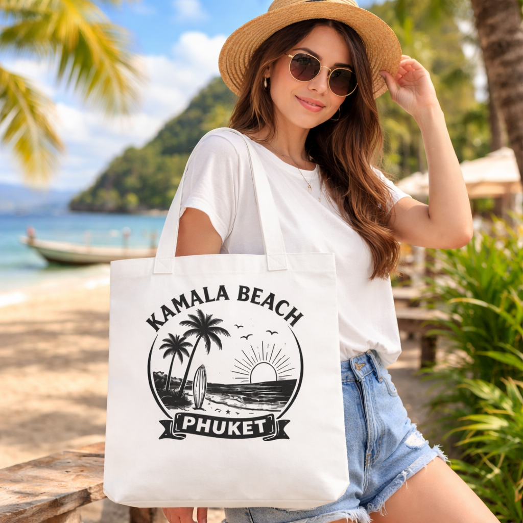 Kamala Beach Phuket Tote Bag Thailand Souvenir | Phuket Beach Bag | Phuket Thailand Travel Tote | Tropical Phuket Shopping Bag