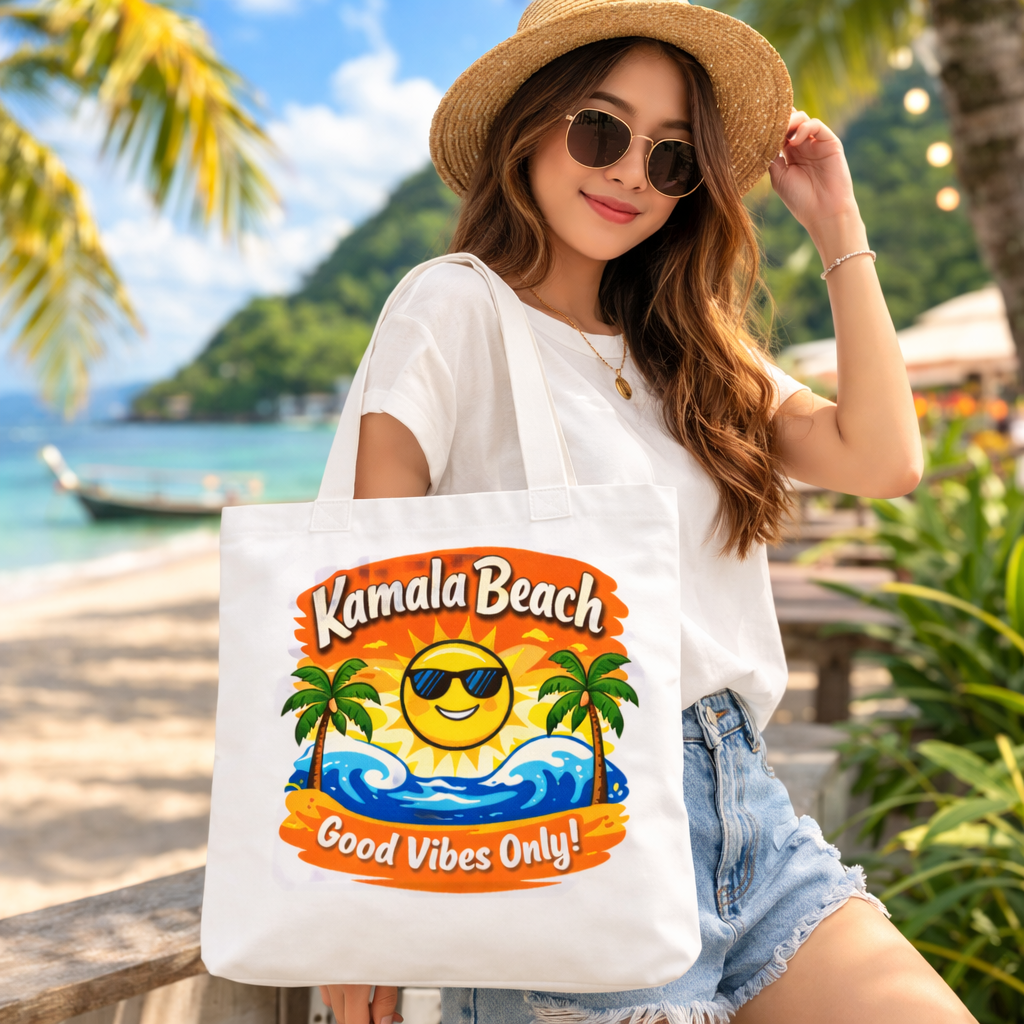 Kamala Beach Phuket Tote Bag Good Vibes Only Thailand Beach Tote Bag Phuket Souvenir Canvas Shopping Bag Travel Beach Bag Phuket Thailand Gift